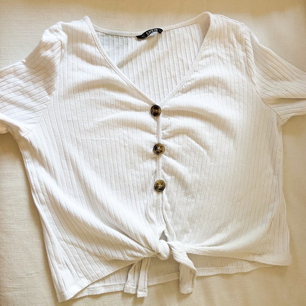 SHEIN White Ribbed T-Shirt